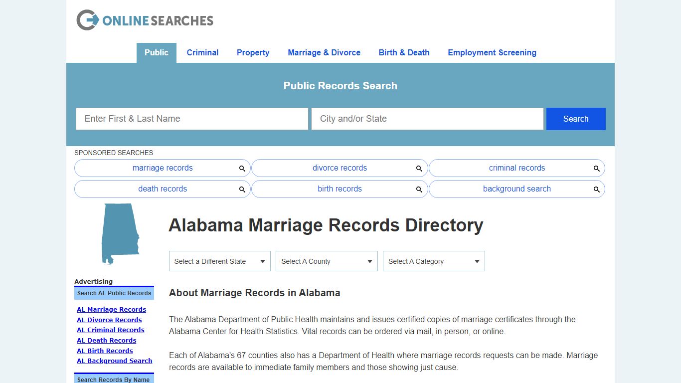 Alabama Marriage Records Search Directory - OnlineSearches.com